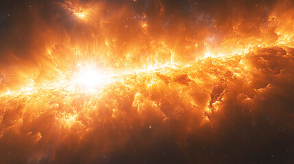 Bright and intense fusion core reaction creating violent solar storm bursts 