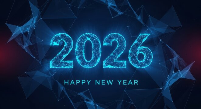 Futuristic glowing 2026 happy new year celebration background design - Powered by Adobe