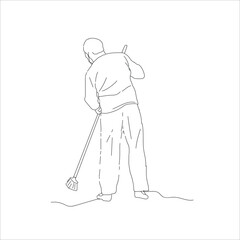 Man janitor sweeping street with broom. Cleaning service. 