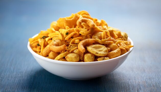Dalmoth Namkeen Snacks In White Decorated Bowl