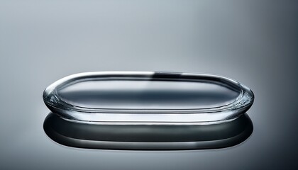 Empty Oblong Glass Button Shining On Gray Background