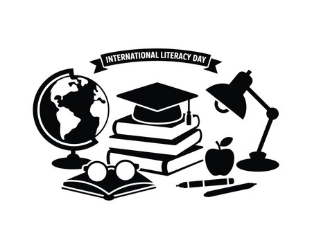 International Literacy Day illustration with educational symbols 