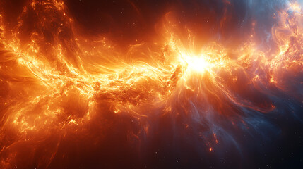 Abstract scientific interpretation of solar flare mechanism with heat map overlay 