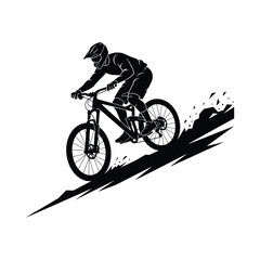 Downhill Mountain Biker Silhouette Vector Illustration Extreme Sport Adventure Rider Cycling Bike Downhill Racing Off Road Bicycle Action Sport Activity