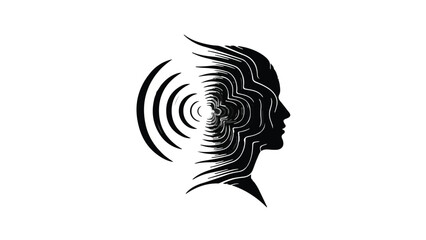 Fototapeta premium Abstract silhouette of a human head with radiating sound waves symbolizing thought or communication