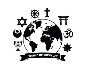 World Religion Day illustration with religious symbols 