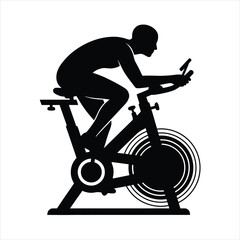 Indoor Cycling Silhouette Vector Stationary Exercise Bike Fitness Training Spinning Class Workout Cardio Cycle Gym Equipment Activity Sport Exercise Athlete
