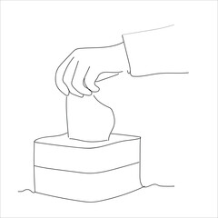 taking tissue from the box. line art