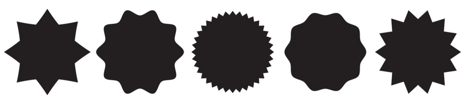 Abstract black starburst shapes in a row
