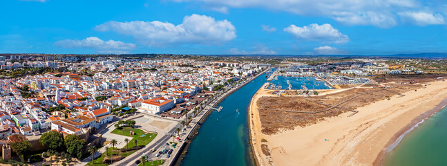 Aerial panorama from the historical touristic city Lagos in the Algarve Portugal