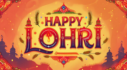 3d Festive happy Lohri illustration with wheat stalks and decorative elements design 4k  video