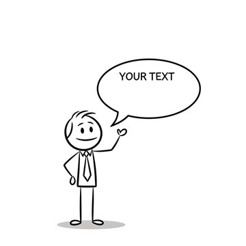 Stick Figure Businessman with Speech Bubble for Custom Text.