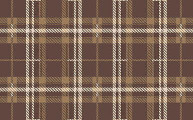 Classic brown tartan plaid pattern with tan and white stripes.