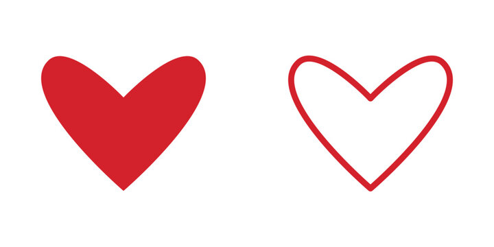 Whimsical red heart icon vector illustration design. Solid and outline version.