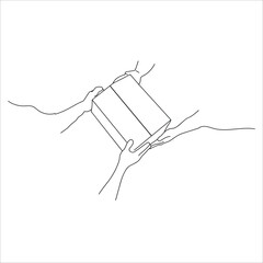 delivery of box packages. hand holding line art package