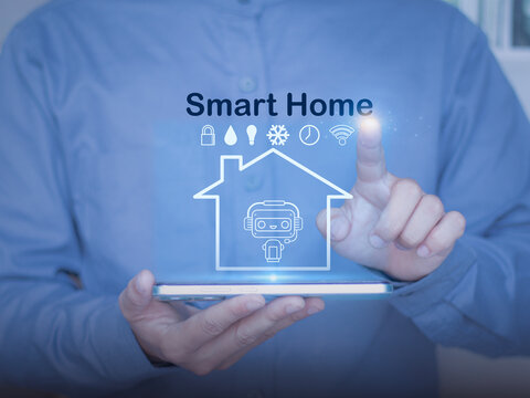 A smart home management system that uses robots via smartphone to control various systems within the home, including electricity, water usage, indoor temperature, and internet access. - Powered by Adobe