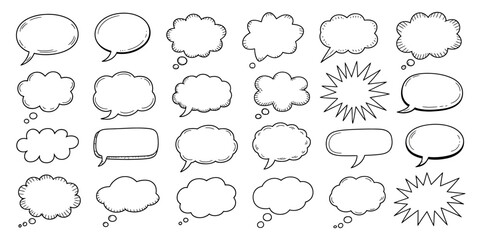 Fototapeta premium Hand drawn set of various speech and thought bubbles for text