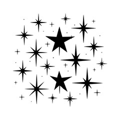 Starry night design featuring various star shapes and patterns in a minimalistic style