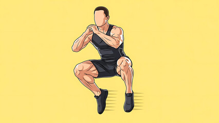 Faceless Male Athlete Explosive Jump Squat – Dynamic Upward Motion and Powerful Leg Muscle Impact