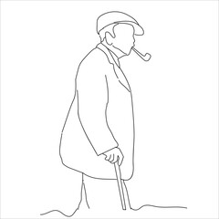 Grandpa holding a stick and smoking line art