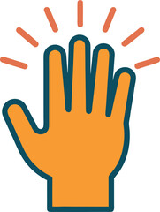 Orange High-Five Hand with Radiating Motion Lines and Bold Teal Outline