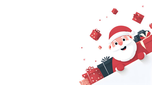 Jolly Santa Claus with gifts for Christmas greeting cards and holiday promotions, spreading cheer and festive spirit for a magical celebration