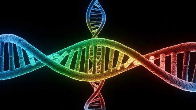 Colorful Dna Double Helix Structure with Smaller Helix Emerging From Center
