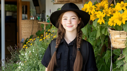 young woman with yellow flower