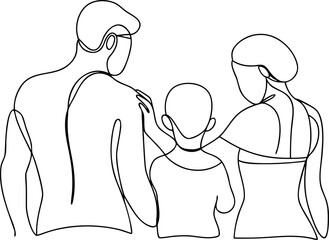 Family love and connection abstract single line art