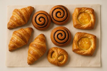 Fototapeta premium Assorted Croissants & Pastries for Bakery Marketing & Culinary Promotions