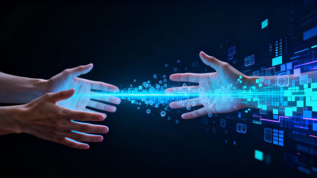 Generative AI Data Transfer and Futuristic Connection Concept on Black Background.