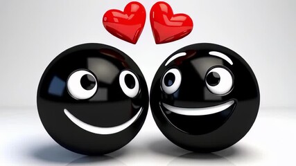 Animated emoji couple in love with red hearts floating above, conveying joy and connection in video - Powered by Adobe