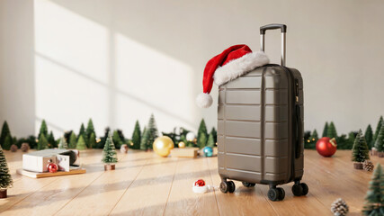 Holiday suitcase decorated with Christmas elements and cozy vibe
