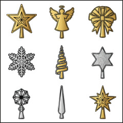Obraz premium Realistic 3D Gold and Silver Christmas Star and Snowflake Set