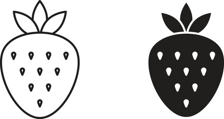 Strawberry icons set. Simple line vector illustration