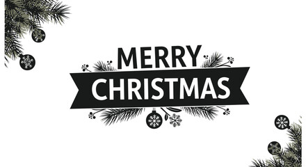 A festive christmas greeting with snowflakes and pine branches on white