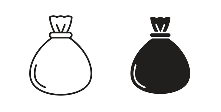 Trash bag icons set. Simple line vector illustration