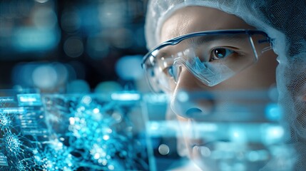 Focused Scientist Analyzing Data in a High-Tech Laboratory Environment with Advanced Displays