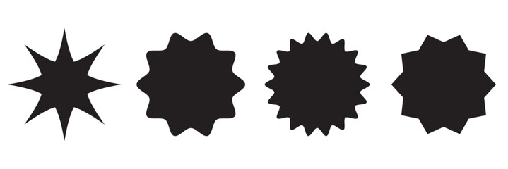 Abstract black starburst shapes in a row