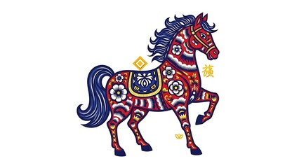 Ornate patriotic horse illustration with stars and stripes