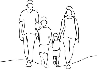 Family walking together continuous line drawing illustration