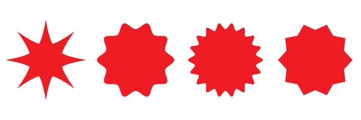 Set of yellow star burst shape tags for price. Circle sticker. Wavy edge promo badges. Blank sale stickers collection. Star vector icons.