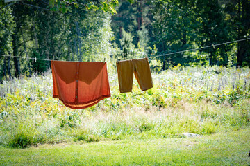 drying clothes in the summersun in the garden 
