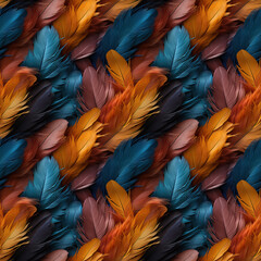 Obraz premium Natural feathers in teal, amber, and brown tones blended in a realistic soft pattern