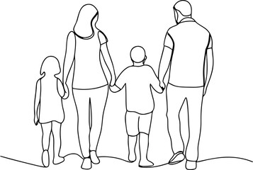 Family walking together continuous line drawing illustration