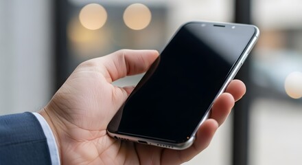 Person Holding a Smartphone with Blank Screen Display in Hand, Business & Technology