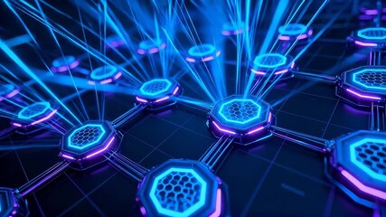 Futuristic network nodes glowing - Powered by Adobe