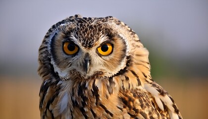 Fototapeta premium Short Eared Owl Asio Flammeus Perched Close Up With Aggressive Posture