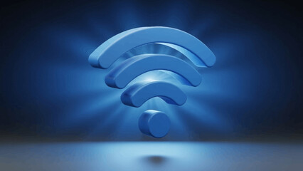 Blue background vector illustration of a wireless network symbol icon used for WiFi internet connection technology