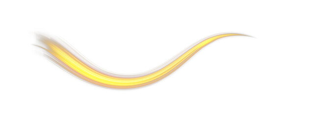Glowing golden light streak forming a smooth flowing curve on a black background, creating a dynamic luminous wave. PNG.
